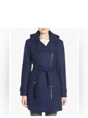 Womens Michael Kors belted hoodie wool coat